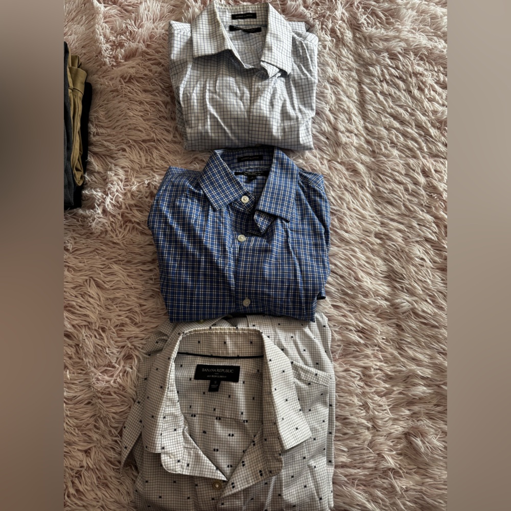 Banana Republic Men's White and Blue Grid Shirt. Bundle of 3 shirts.